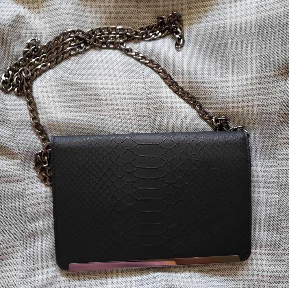 Black faux snakeskin clutch